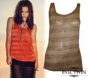 ★新品★[EVIL TWIN/イーヴィル・ツイン] WILD COUNTRY LOW SIDE TANK ニット タンク ボーダー ラメ ラウンドネック 雑誌掲載 (size XS)