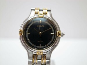 電池交換済【SEIKO】セイコー エクセリーヌ レディース腕時計 コンビ 黒文字盤 7321－0740　ヴィンテージ