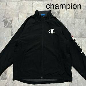 champion チャンピオン ナイロンジャケット ジップアップジャンパー ビッグプリントロゴ ブラック サイズM 玉FS1303