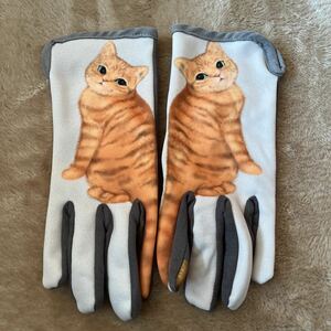 美品！セレクトショップ購入！茶トラの可愛い手袋☆猫☆ねこ☆cat☆グレー