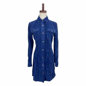 美品　Vintage VERSACE ヴィンテージ　ヴェルサーチ　レディース　ブルー　シャツ　ワンピース　ドレス