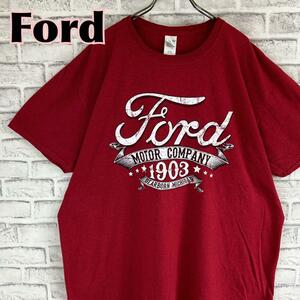 Ford フォード モーターカンパニー ロゴ 企業 外車 Tシャツ 半袖 輸入品 春服 夏服 海外古着 会社 車 カー 自動車 ゆったり ビッグサイズ