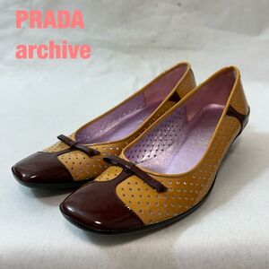 L0098★5 vintage archive PRADA プラダ レディース デッドストック レザー マルチカラー ヒール パンプス シューズ 靴 35size