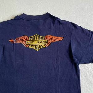 Special! 70s HARLEY DAVIDSON ビンテージ Tシャツ USA製 綿100 KAWASAKI 無地 ポケット ポケT ネイビー 80s 90s