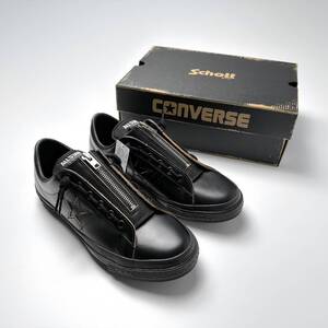 SCHOTT × CONVERSE ONE STAR Z BLACK US10.5 29cm コラボ別注 オールレザー ONESTAR ワンスター ライダース ブラック 革ジャン スニーカー