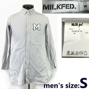 MILKFED. /ミルクフェド★胸ビッグロゴ/長袖シャツ【メンズS/lightgray/ライトグレー】コットン/Tops/Shirts◆SBH878