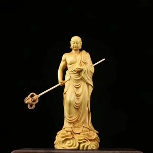 特選☆新品推薦☆ 仏教美術 精密彫刻 仏像 仏師で仕上げ品 黄楊木 　地蔵菩薩立像