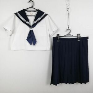 1円 セーラー服 スカート スカーフ 上下3点セット 170B 大きいサイズ 特大 トンボ 夏物 白3本線 女子 中学 高校 白 中古 ランクC EY3003