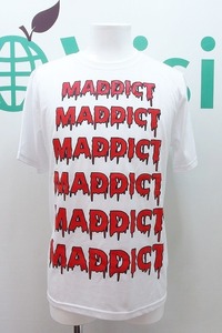 S*新品同様！ マディクトMADDICT　プリント 半袖Tシャツ メンズ M 白×赤 kz4206177627