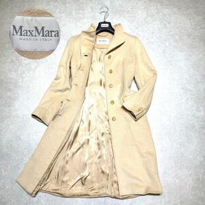 希少●MaxMara マックスマーラ ピュアキャメル スタンドカラーコート ロングコート ハイネック チェスターコート 白タグ 最高級ライン 38