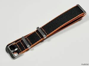 ラグ幅:20mm NATO ベルト ブラック/オレンジ シルバー尾錠 ベーシック ファブリック ストラップ ナイロン 腕時計ベルト 