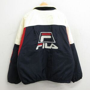 XL/古着 フィラ FILA 長袖 ナイロン ジャケット メンズ 90s ビッグロゴ 大きいサイズ 紺他 ネイビー 内側キルティング spe 23oct19 中