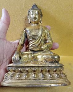 清時代 仏教古美術 チベット密教 銅塗金 仏像 長寿仏 仏像 仏教古美術 細密造