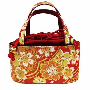 和装バッグ 和装小物 新古品 桜模様 赤色 金 きもの北條 A998-5
