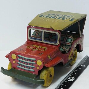 日本製【LAUREL JEEP ローレル ジープ 赤 レッド フリクション動作確認済】当時物ブリキ自動車TIN TOY CAR【中古】0992