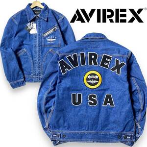 【L】新品 定価2.4万 アヴィレックス 12オンス デニムジャケット AVIREX ステッチワーク×パッチワーク ブルゾン ジージャン 3155002◆R295