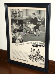 1965年 USA 60s 洋書雑誌広告 額装品 Harley Davidson M65 M50 ハーレー ダビッドソン (A4size) / 検索用 店舗 ガレージ 看板 ディスプレイ