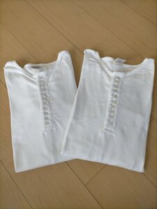 デッドストック ワンウォッシュ 90s USA製 ビンテージ LONG JOHN 10ボタン ヘンリーネック 長袖Tシャツ size-L 2枚セット ★サーマルロンT