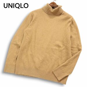 UNIQLO ユニクロ 高級 カシミヤ100%★ 秋冬 タートルネック ニット セーター Sz.XL　メンズ 大きいサイズ ベージュ　I4T03167_A#K