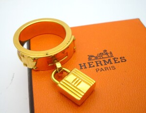 1000円スタート スカーフリング HERMES エルメス ケリー カデナ パドロック ゴールド×キャメルカラー アクセサリー 装飾品 WHO H10055