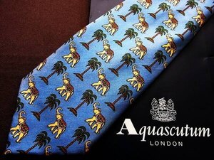 ♪2006D♪状態並品【象 ゾウ 椰子の木 柄】アクアスキュータム【Aquascutum】ネクタイ