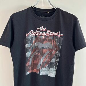 The Rolling Stones ローリングストーンズ Tシャツ L Lips and Tongue ロゴプリント フォト バンドT ブラック 古着