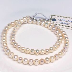 日本産 本真珠ネックレス 45cm パールnecklace jewelry pearl ジュエリー 艶やか 養殖真珠 留め具部分SILVER刻印あり 5-7mm