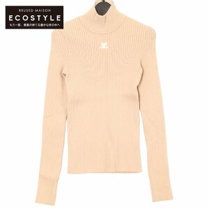 Courreges クレージュ リブモックネックニット ベージュ 1 トップス レーヨン レディース 中古