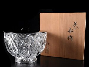 【雲】某名家収蔵品 水崎長寿 ギヤマン 義山水指 漆蓋 直径21cm 共箱 古美術品(ボヘミア) BY274 OTvgtr