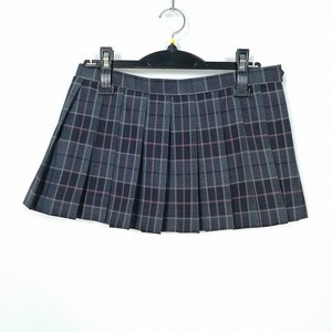 1円 スクールスカート 冬物 w69-丈27 チェック 中学 高校 マイクロミニ プリーツ 学生服 制服 女子 中古 HK7029