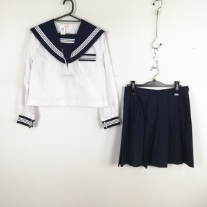 1円 セーラー服 スカート 上下2点セット 165A 大きいサイズ カンコー 中間服 白3本線 女子 学生服 中学 高校 白 制服 中古 ランクC EY3299