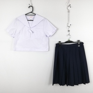 1円 セーラー服 スカート 上下2点セット 大きいサイズ トンボ 夏物 女子 学生服 中学 高校 白 制服 中古 ランクC NA0071