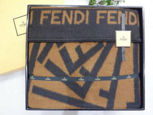 稀少★FENDI フェンディ カシミヤ毛布(カシミヤ100%) ブランケット 150×210㎝ FF柄（濃い茶色＆黒色）ウールマーク 寝具★