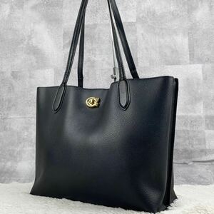 美品 COACH コーチ ビジネスバッグ ブリーフケース トート ショルダー 肩掛け オールレザー ロゴ型押し メンズ A4 ロゴ金具 シボ革 C金具