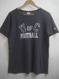 一点物!! Champion チャンピオン ランナーズタグ プリントＴシャツ U OF C FOOTBALL 良柄 復刻 サイズ MEDIUM