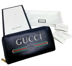 GUCCI グッチ シェリーライン ロゴプリント ラウンドファスナー長財布