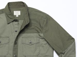 美品★AMERICAN EAGLE アメリカンイーグル★バイカラーデザイン長袖ワイシャツ★S★カーキ深緑グリーン緑【本物保証】アーミーカラー