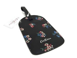 ■美品■ Cath Kidston キャスキッドソン レザー フラワー 花柄 ネームタグ バッグチャーム パスケース ブラック系 DE8969