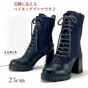 未使用 FURLA フルラ Climb Hiking Boot ハイキング ブーツ 23㎝ ロゴ ブランド ネイビー 紺 厚底 レースアップ レディース アウトドア