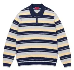 supreme Stripe Zip L/S Polo ネイビー　XXL