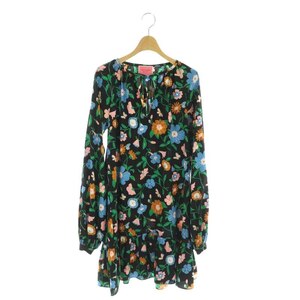 ケイトスペード KATE SPADE Floral Garden Tulip Dress ワンピース 膝上丈 ミニ 長袖 花柄 フラワー 総柄 S 黒 ブラック K7437 ■OS