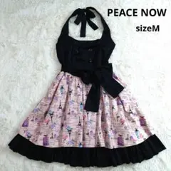 PEACE NOW　ノースリーブワンピース　黒・ピンク　日本製　Ａライン　M