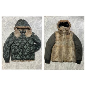 MONCLER Bastogne Rabbit Fur Reversible モンクレール バストーニュ ラビットファー リバーシブル ダウン ジャケット 1 ダークグリーン