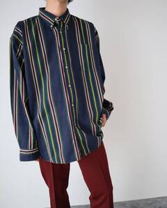 S108 IVY CREW Mix Color Stripe Over Size Button-down Cotton Shirt ミックス ストライプ ボタンダウン ルーズ 長袖シャツ 濃紺 XXL