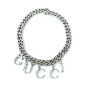 美品★GUCCI グッチ 定価143000円 675769 インターロッキング ネックレス 現行品 スクリプトロゴ チョーカー シルバー レディース