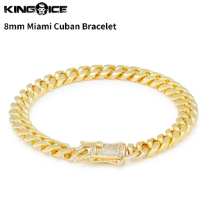 【チェーン幅 8mm、長さ 8インチ】King Ice キングアイス マイアミキューバンチェーン ブレスレット ゴールド 8mm Miami Cuban Bracelet