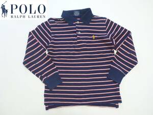 美品 POLO RALPH LAUREN ポロ ラルフローレン ★紺×赤×白　ボーダー柄　長袖ポロシャツ　5　110