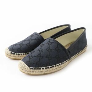 未使用◎スペイン製 GUCCI グッチ 466902 レディース GGキャンバス エスパドリーユ スリッポン／フラットシューズ 黒 38 1/2 箱・保管袋付