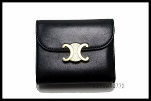 近年モデル希少美中古■CELINE トリオンフ スモールフラップウォレット レザー 3つ折り財布 セリーヌ■0919ms27220