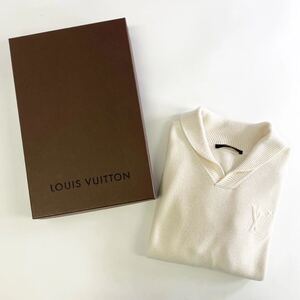 39k13 LOUIS VUITTON ルイヴィトン LVロゴ胸元ロゴ ショールカラー ニットセーター ニットパーカー サイズXS アイボリー メンズ 男性用